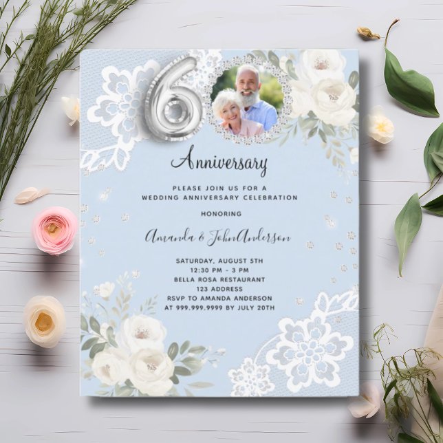 Blue diamonds florals 60th wedding invitation (Creator Uploaded)