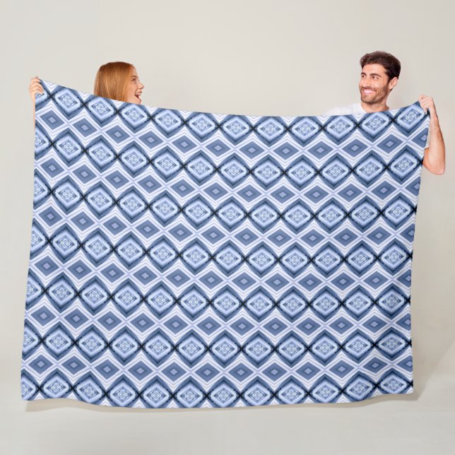 Blue Diamonds Harmony Pattern Warm Snuggly Fleece Blanket (In Situ)