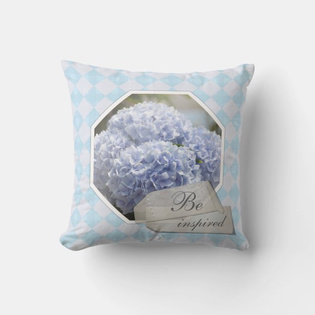Blue Diamonds Hydrangea Flowers Cushion (Front)