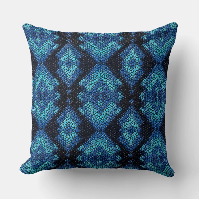 Blue Diamonds Mosaic Tiles Pattern Throw Pillow (Front)
