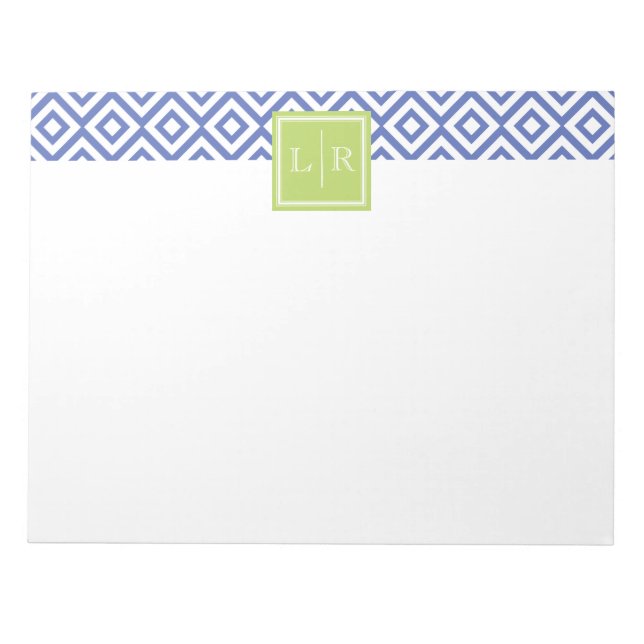 Blue Diamonds Pattern and Monogram Notepad (Front)