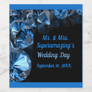 Blue Diamonds Wedding Mr Mrs Black Wine Label