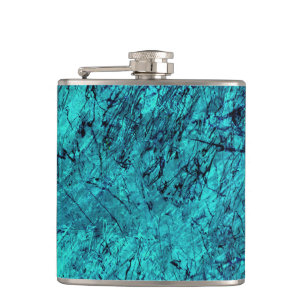 Blue digital art with many mixed/labyrinthic lines hip flask
