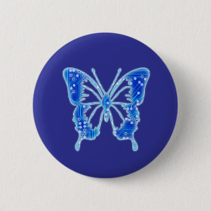 Blue Digital Butterfly, customise background 6 Cm Round Badge