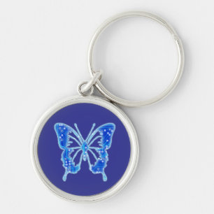 Blue Digital Butterfly, customise background Key Ring