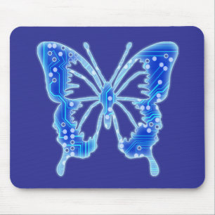 Blue Digital Butterfly, customise background  Mouse Pad