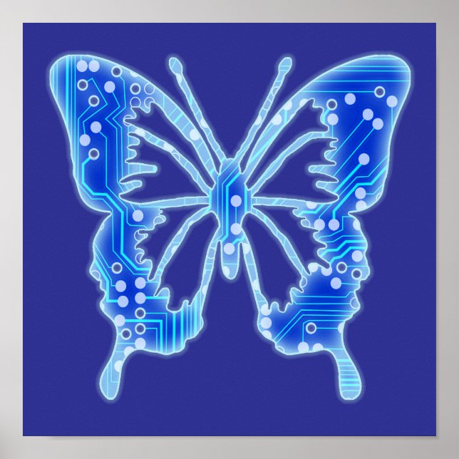 Blue Digital Butterfly, customise background  Poster (Front)