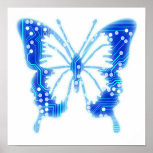 Blue Digital Butterfly, customise background Poster