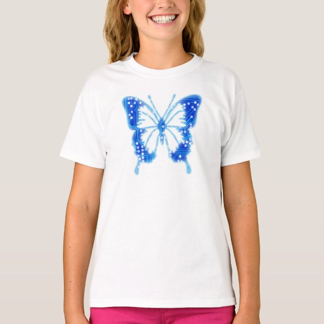 Blue Digital Butterfly, customise background  T-Shirt (Front)