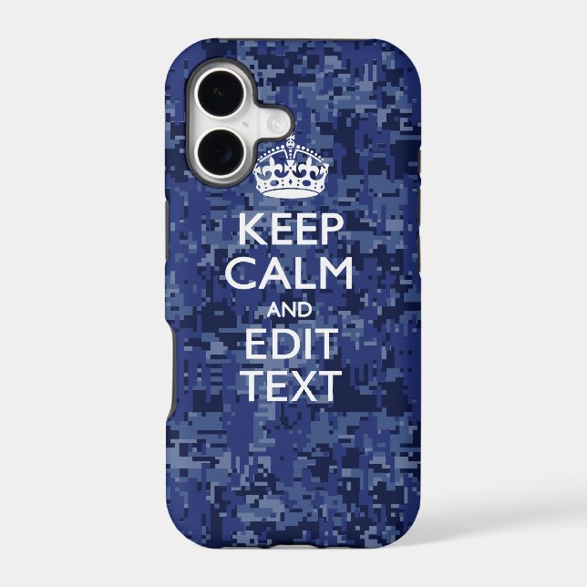 Blue Digital Camo KEEP CALM Your Text (Back)