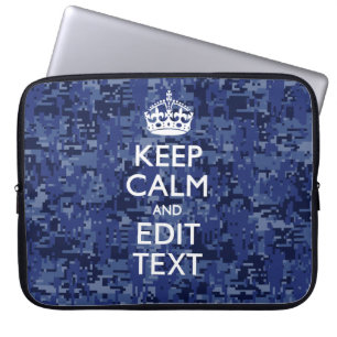 Blue Digital Camo KEEP CALM Your Text Laptop Sleeve