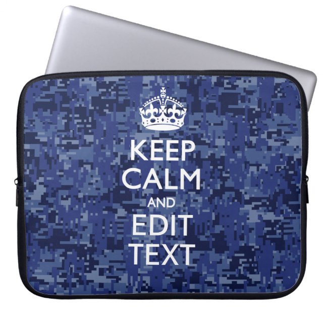 Blue Digital Camo KEEP CALM Your Text Laptop Sleeve (Front)