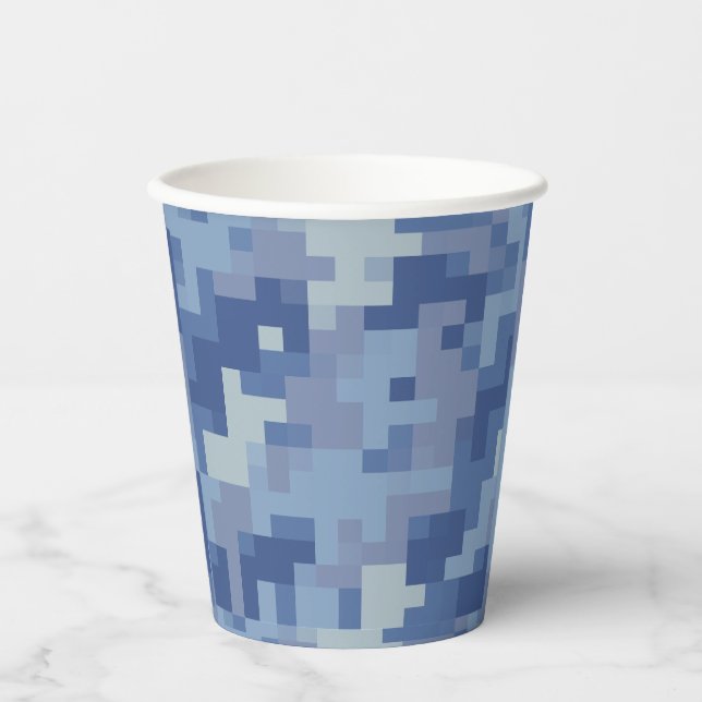 Blue Digital Camouflage Paper Cups (Front)