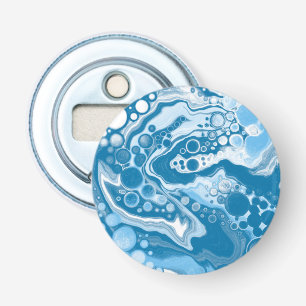 Blue Digital Fluid Art Marble Pour Painting Cells Bottle Opener