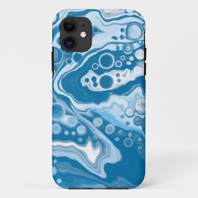  Blue Digital Fluid Art Marble Pour Painting Cells Case-Mate iPhone Case (Back)