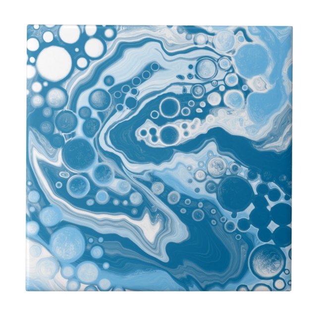 Blue Digital Fluid Art Marble Pour Painting Cells Tile (Front)