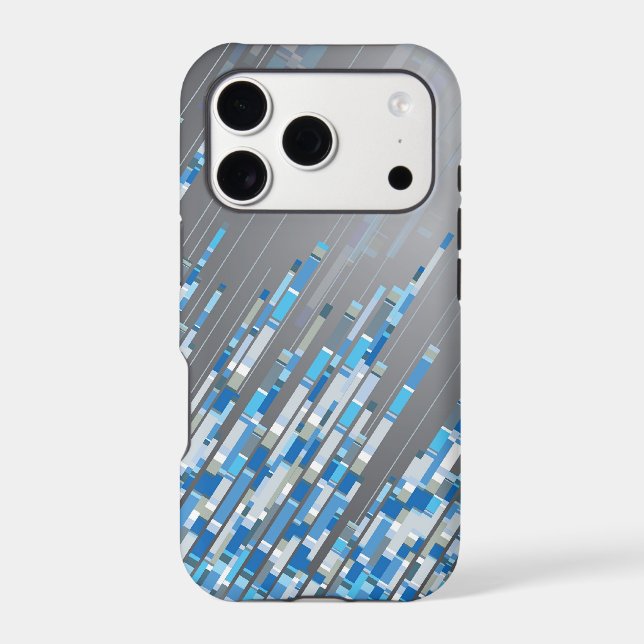 Blue Digital Mosaic Diagonal Lines Abstract Art (Back)