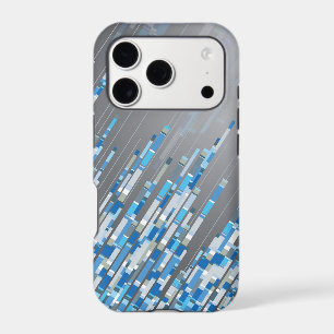 Blue Digital Mosaic Diagonal Lines Abstract Art