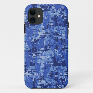 Blue Digital Pixels Camouflage Decor Texture iPhone 11 Case