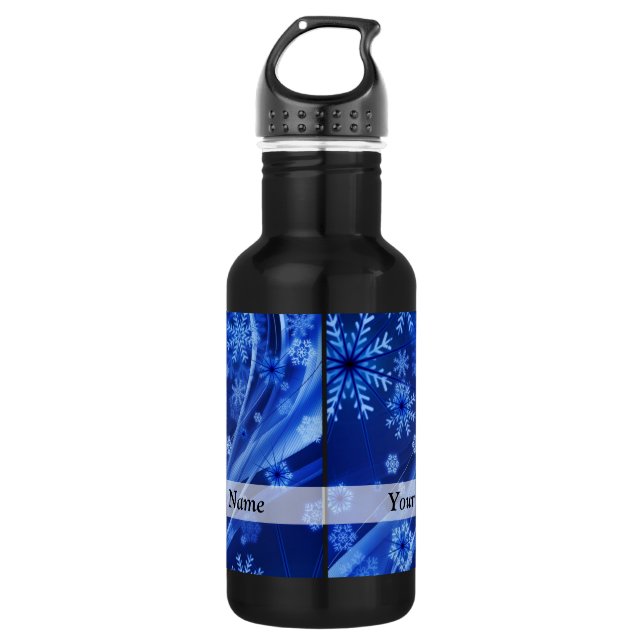 Blue digital snowflake pattern 532 ml water bottle (Front)