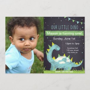 Blue Dino Birthday invitation with Photo