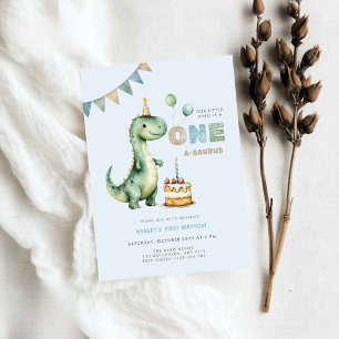 Blue Dino Is One Dinosaur First Birthday Invitation