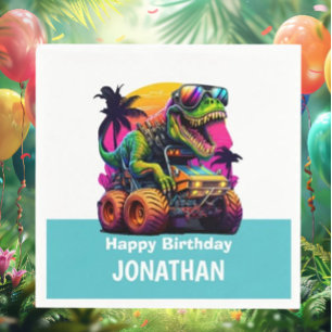 BLUE Dino-Mite MONSTER TRUCK Birthday Party Napkin