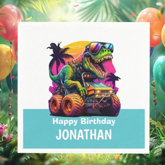 BLUE Dino-Mite MONSTER TRUCK Birthday Party Napkin (Get ready to rev up the fun with BLUE Dino-Mite MONSTER TRUCK birthday party napkins! )