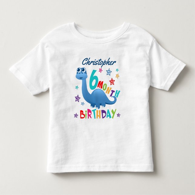 Blue Dinosaur 6 Month Birthday Toddler T-Shirt (Front)