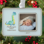 Blue Dinosaur Baby's 1st Christmas Photo Ornament<br><div class="desc">Cute blue dino dinosaur for a baby boys first christmas. Matching items available in our shop.</div>