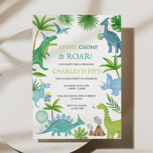 Blue Dinosaur Birthday Invitation
