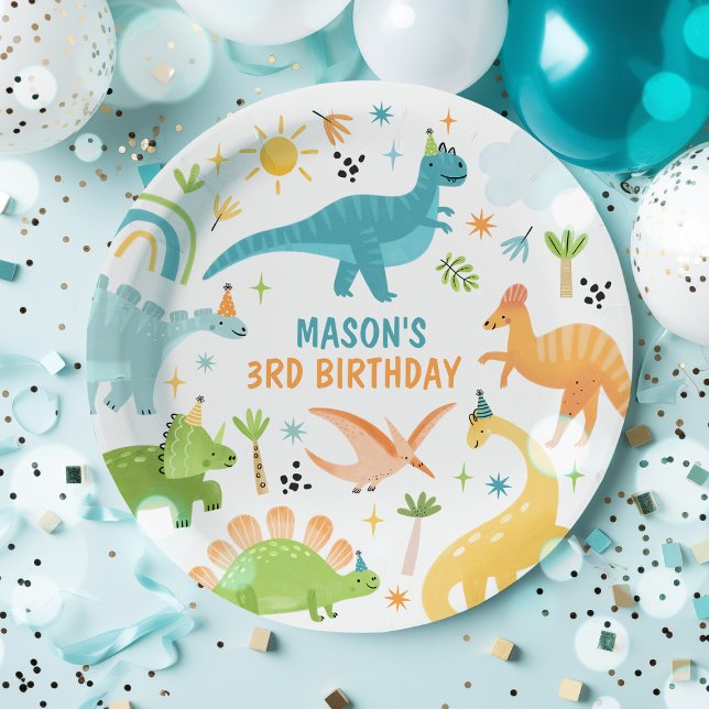 Blue Dinosaur Birthday Party  Paper Plate (Creator Uploaded)
