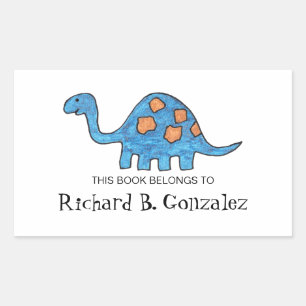 Blue Dinosaur Bookplates Rectangular Sticker