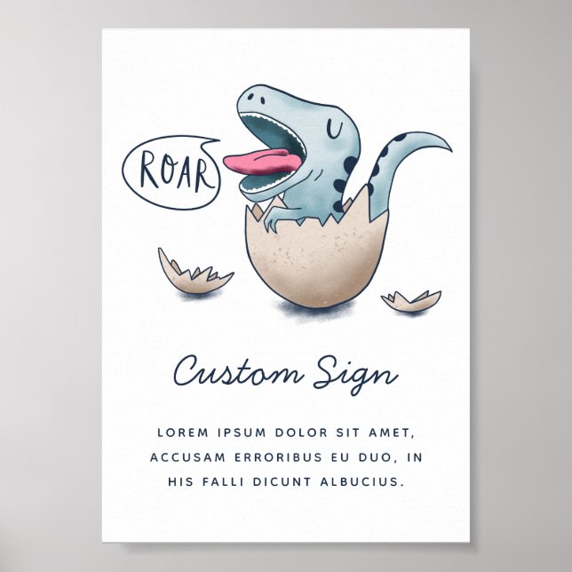 Blue Dinosaur Boy Baby Shower Sign (Front)