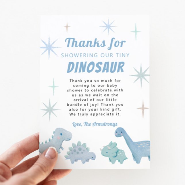 Blue Dinosaur Boy Baby Shower  Thank You Card (Creator Uploaded)