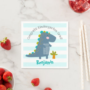 Blue Dinosaur Boy Kindergarten Graduation Playful Napkin