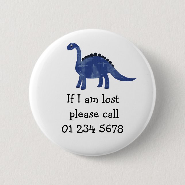 Blue Dinosaur, Child emergency, saftey 6 Cm Round Badge (Front)