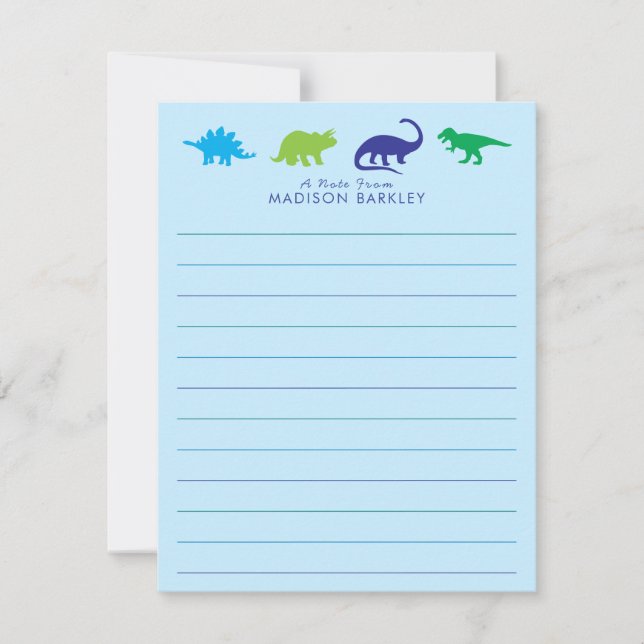 Blue Dinosaur Cute Kid's Dino Flat Stationary Card (Front)