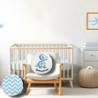 Blue dinosaur geometry round cushion