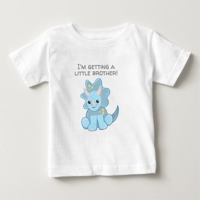 Blue Dinosaur Getting a Little Brother Baby T-Shirt (Front)