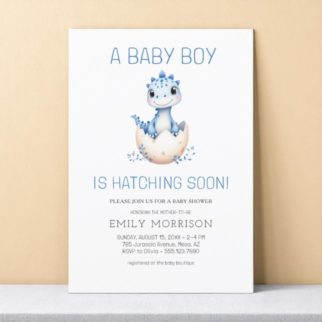 Blue Dinosaur Hatching Soon Baby Boy Shower Invitation (Creator Uploaded)