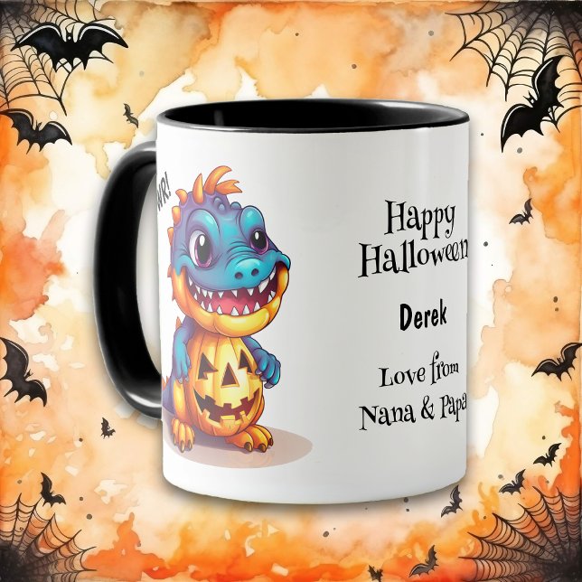 Blue Dinosaur Jack o 'Lantern Halloween Kids Mug (Creator Uploaded)