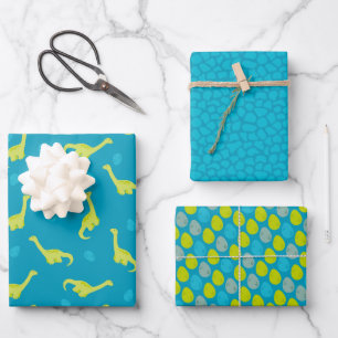 Blue Dinosaur Pattern Wrapping Paper Sheet