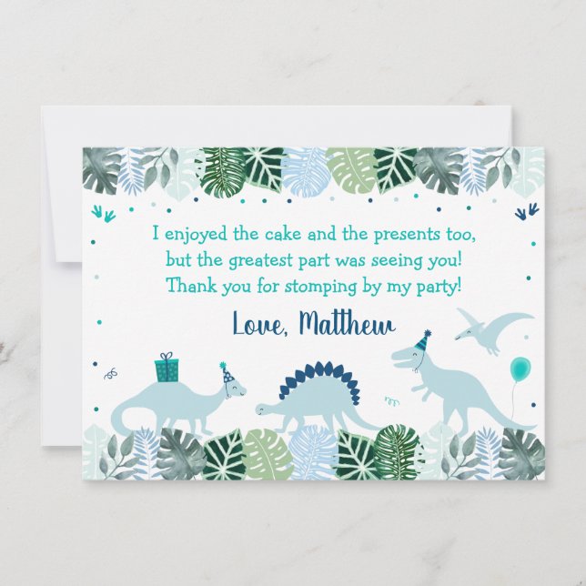 Blue Dinosaur Safari Birthday Thank You Card (Front)