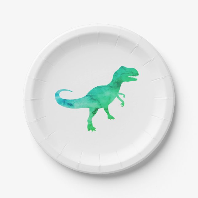 Blue Dinosaur Silhouette Trex Paper Plate (Front)