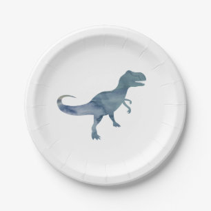 Blue Dinosaur Silhouette Trex Paper Plate