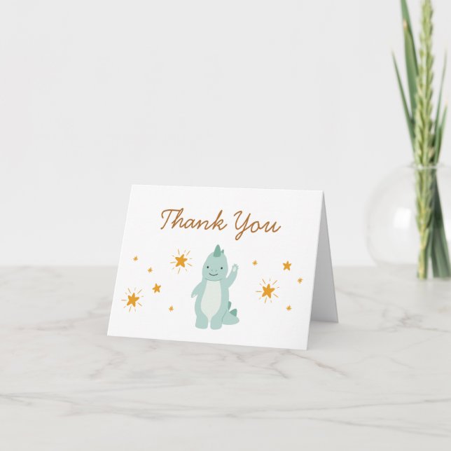 Blue Dinosaur Stars Boy Baby Shower  Thank You Card (Front)