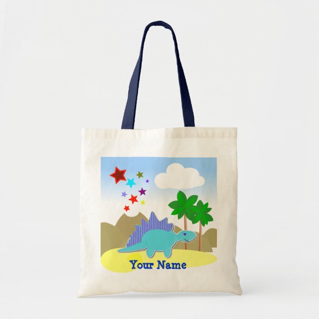 Blue Dinosaur & Stars Vulcano Bag/ Tote Bag (Front)