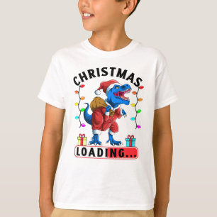 Blue Dinosaur T Rex Christmas Loading T-Shirt