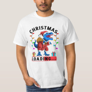 Blue Dinosaur T Rex Christmas Loading T-Shirt